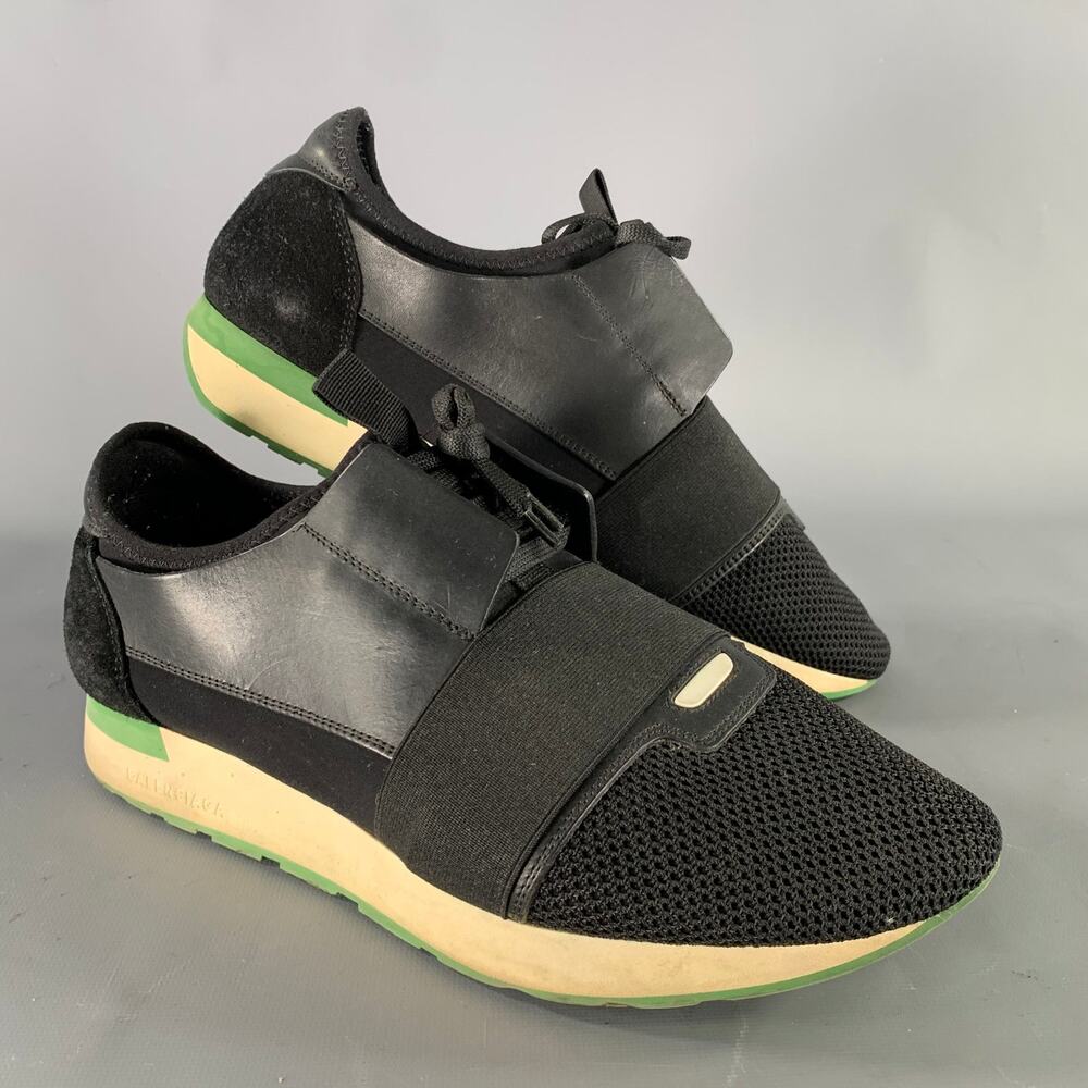 BALENCIAGA Size 9 Black Green Mixed Patterns Runner Sneakers